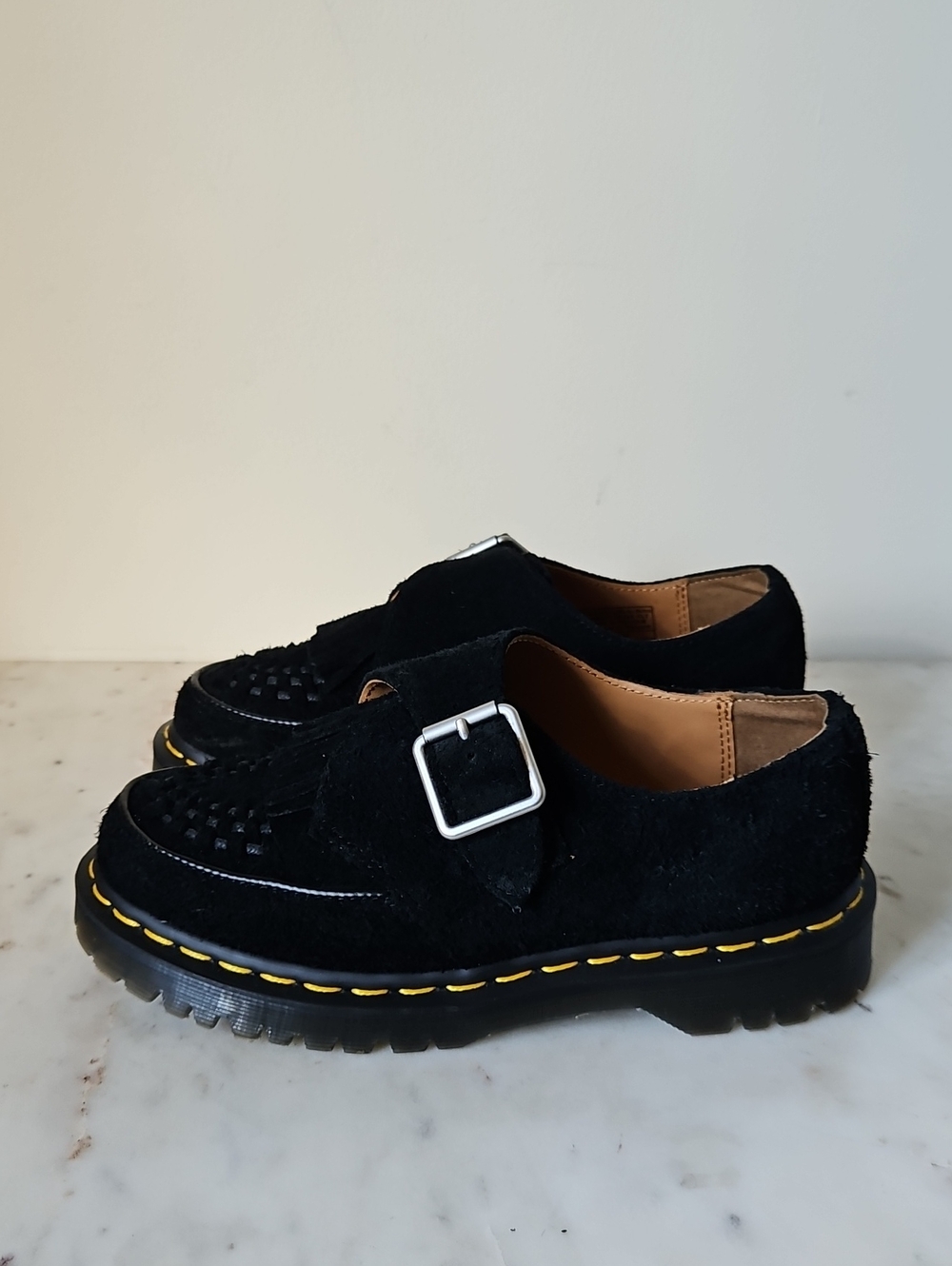 DR. MARTENS:  Black Suede Ramsey Monk Strap Loafers